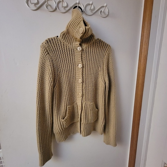 Old Navy Perfect Fit cable knit cottagecore button up high neck cardigan sweater - Picture 1 of 3